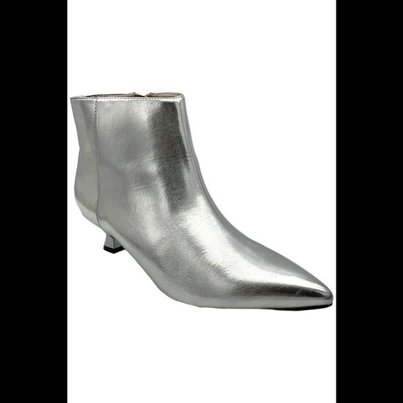 LifeStride Women's Maya Kitten Heel Ankle Bootie Silver Metallic - Wide - Picture 1 of 3